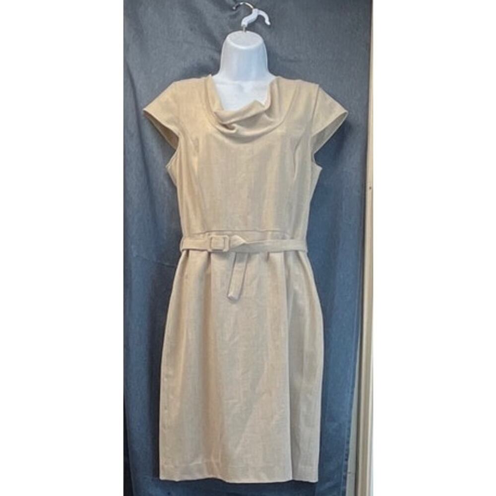 Calvin  Klein Womens M Neutral Cowl-neck Sheath dress short cap matching belt